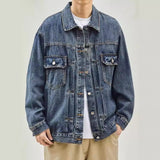 Gorunrun guys fashion casual Spring and Autumn Retro Denim Coat Men's Fashion Brand Loose Casual Lapel Single-Breasted Workwear Jacket for Boys