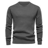 mens outfits Autumn Small Plaid Men's Trendy round Neck Pullover Trendy Loose Knitted Long Sleeve Cotton T Top Men