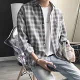 guys fashion casual Plaid Shirt Men's Long Sleeve Versatile Handsome New Top Korean Style Trendy Loose Hong Kong Style Japanese Fashion Brand Shirt