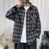 guys fashion casual Plaid Long-Sleeved Shirt Men's Spring and Autumn Loose Korean Style Fashionable Student Casual Hong Kong Style Retro Outer Wear Handsome Shirt Jacket