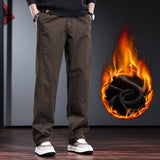 men fall outfits Autumn and Winter High-End Overalls Men's Loose Straight Trousers Simple Retro Fleece-lined Men's Casual Pants Fashion