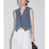 GORUNRUN-Womens Denim Vest Sleeveless V Neck Button Down Jean Waistcoat Jacket Y2K Summer Crop Tops