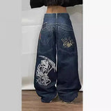 90s streetwear Fashion Brand Hip Hop Embroidered Large Pocket Jeans Men's and Women's Y2g High Street Mopping Wide Leg Pants