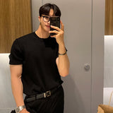 boy outfits Summer New Men's Knitted Top Korean-Style High-End All-Match T-shirt Short Sleeve Retro round Neck American Bottoming Shirt Fashion