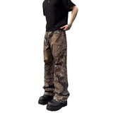 camo pants outfit men American Retro Heavy Camouflage Denim Overalls Men's Large Pocket Loose Straight Wide Leg Casual Outdoor Hiking Pants