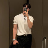 boy outfits Summer New Men's Knitted Top Korean-Style High-End All-Match T-shirt Short Sleeve Retro round Neck American Bottoming Shirt Fashion