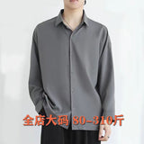 Gorunrun big guy outfits Acetate Shirt Men's Fat Summer Ice Silk Thin Casual Loose plus Size Long Sleeve Shirt Ruan Handsome Black