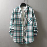 frat boy outfits New Men's Plaid Long-Sleeved Shirt Fashionable Brushed Loose Lapel Yarn-Dyed Shirt Men