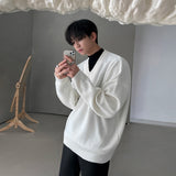 fall fits men Sweater Men's Autumn and Winter Korean Style Trendy Sweater Jacket Loose Lazy Style White V-neck Pullover Sweater