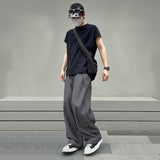 masc outfits 2024 Loose Straight Mop Pants Suit Long Pants Men's Trendy Draping Suit Pants Leaf Bold