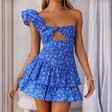 hoco dresses 2024 Summer New Elegant Printed One-Shoulder Backless Girdle Dress Women