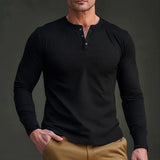 mens outfits 2024 Autumn and Winter Long-Sleeved T-shirt Men's T-shirt Twill Henry Collar Fashion Men's Casual Solid Color Bottoming Shirt