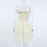 homecoming dresses Sexy Design Strapless Tube Top White Layered Ruffled Dress Spring and Summer Fashion Commuter Skirt