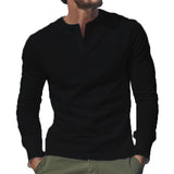 mens outfits 2024 Autumn and Winter Long-Sleeved T-shirt Men's T-shirt Twill Henry Collar Fashion Men's Casual Solid Color Bottoming Shirt