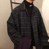 guys fashion casual Coat Men's Autumn and Winter Tooling Plaid Korean Style Loose Fashion Student Hong Kong Style New Retro Woolen Jacket