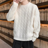 fall fits men Solid Color round Neck Men's Woven Knitted Sweater 04 Winter Thickened New Trendy Loose off-Shoulder Sleeve Sweater