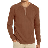 mens outfits 2024 Men's Long-Sleeved T-shirt Men's Base Shirt Men's round Neck Waffle Henley Shirt