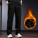 men fall outfits Autumn and Winter High-End Overalls Men's Loose Straight Trousers Simple Retro Fleece-lined Men's Casual Pants Fashion