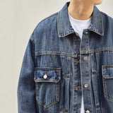 guys fashion casual Spring and Autumn Retro Denim Coat Men's Fashion Brand Loose Casual Lapel Single-Breasted Workwear Jacket for Boys