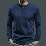 mens outfits 2024 Autumn and Winter Long-Sleeved T-shirt Men's T-shirt Twill Henry Collar Fashion Men's Casual Solid Color Bottoming Shirt