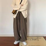 masc outfits Spring and Summer Draping Loose Casual Suit Pants Men's Japanese Retro Small Plaid Trousers