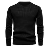 mens outfits Autumn Small Plaid Men's Trendy round Neck Pullover Trendy Loose Knitted Long Sleeve Cotton T Top Men