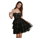 homecoming dresses Black Tube Top Sleeveless Sequined High Waist Mesh Cocktail Dress Party Dress Mid Skirt Dress