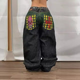 90s streetwear Fashion Brand Hip Hop Embroidered Large Pocket Jeans Men's and Women's Y2g High Street Mopping Wide Leg Pants