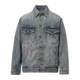 masc outfits Distressed Washed Blue Classic Denim Coat Men's Autumn Retro Bamboo Pattern Casual Jacket Men's Loose All-Matching