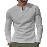 mens outfits 2024 Autumn and Winter Long-Sleeved T-shirt Men's T-shirt Twill Henry Collar Fashion Men's Casual Solid Color Bottoming Shirt