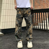 Gorunrun camo pants outfit men American Street Branch Camouflage Vintage Workwear Jeans Men's High Street Loose Niche Design Wide Leg Casual Pants