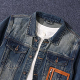 frat boy outfits 2024 Embroidery Denim Coat Men's Spring and Autumn Loose Trendy Heavy Work Washed Top Retro Workwear Jacket Trendy