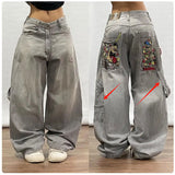 90s streetwear Fashion Brand Hip Hop Embroidered Large Pocket Jeans Men's and Women's Y2g High Street Mopping Wide Leg Pants