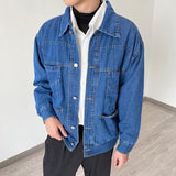 guys fashion casual Retro Dark Blue Denim Coat Men's Fashionable Korean Style Spring and Autumn Loose Lapel Multi-Pocket Casual Workwear Autumn and Winter