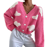 GORUNRUN-  loose V-neck cloud drop shoulder knitted cardigan three-button sweater short coat