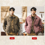 mens outfits American Retro Wine Red Denim Coat Men's Spring and Autumn Fashion Azut Workwear Autumn Casual Jacket