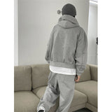 guys fashion casual 2024 Autumn and Winter New Korean Fashion Brand Sports Style Casual Thickened Gray Hole Hooded Sweater Coat for Men