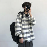 masc outfits INS Super Popular New Popular Striped Long-Sleeved T-shirt Men's Spring and Autumn Dark Style Mid-Length Contrast Color Student Loose Top