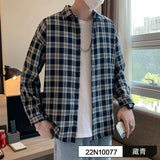 guys fashion casual Plaid Shirt Men's Long-Sleeved Trendy All-Match Top Casual Loose Hong Kong Style Trendy Handsome Shirt Summer Coat