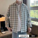 guys fashion casual Plaid Shirt Men's Long-Sleeved Trendy All-Match Top Casual Loose Hong Kong Style Trendy Handsome Shirt Summer Coat