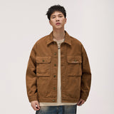 mens fall outfits Fall 2024 Loose Cotton Denim Coat Men's American Retro Multi-Pocket Lapel Workwear Jacket