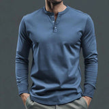 Gorunrun mens outfits 2024 Autumn and Winter Long-Sleeved T-shirt Men's T-shirt Twill Henry Collar Fashion Men's Casual Solid Color Bottoming Shirt