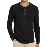 mens outfits 2024 Men's Long-Sleeved T-shirt Men's Base Shirt Men's round Neck Waffle Henley Shirt