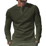 mens outfits 2024 Autumn and Winter Long-Sleeved T-shirt Men's T-shirt Twill Henry Collar Fashion Men's Casual Solid Color Bottoming Shirt