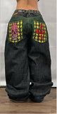 90s streetwear Fashion Brand Hip Hop Embroidered Large Pocket Jeans Men's and Women's Y2g High Street Mopping Wide Leg Pants