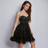 homecoming dresses Black Tube Top Sleeveless Sequined High Waist Mesh Cocktail Dress Party Dress Mid Skirt Dress