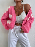 GORUNRUN-  loose V-neck cloud drop shoulder knitted cardigan three-button sweater short coat