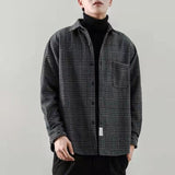 guys fashion casual Workwear Plaid Shirt Men's Spring and Autumn Coat Long Sleeve Korean Style Trendy Loose All-Match Artistic Hong Kong Style Shirt