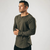 Gorunrun mens outfits Retro Henley Shirt Long-Sleeved T-shirt Solid Color Sports Fitness Bottoming Shirt Men's Cotton Stretch Thin V-neck Cardigan