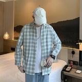 guys fashion casual Plaid Shirt Men's Long-Sleeved Trendy All-Match Top Casual Loose Hong Kong Style Trendy Handsome Shirt Summer Coat